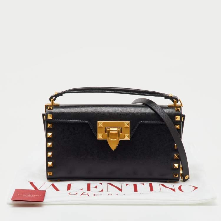 Pre Owned Valentino Black Leather Alcove Rockstud Top Handle Bag