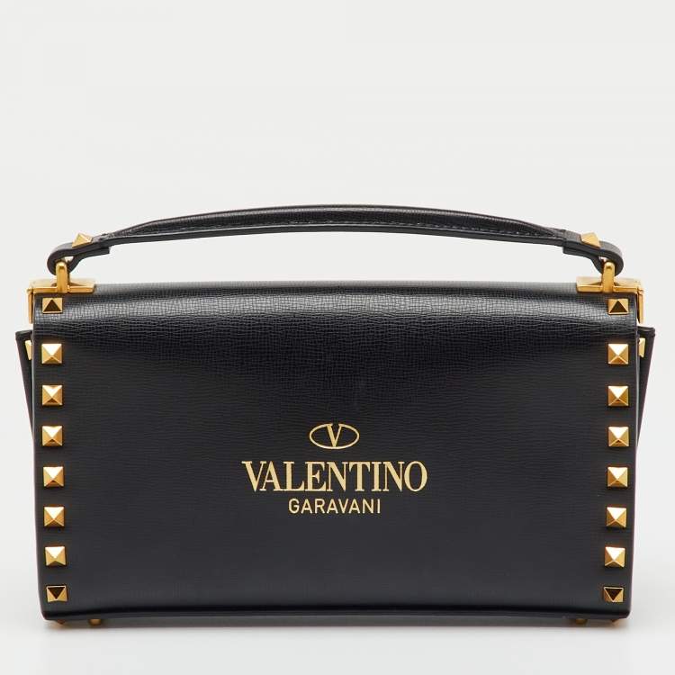 Pre Owned Valentino Black Leather Alcove Rockstud Top Handle Bag