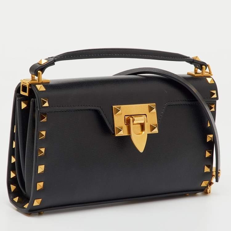 Pre Owned Valentino Black Leather Alcove Rockstud Top Handle Bag