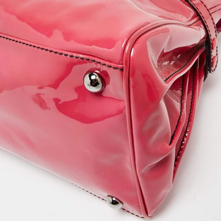 Pre Owned Valentino Fuchsia Patent Leather Crystal VLogo Satchel