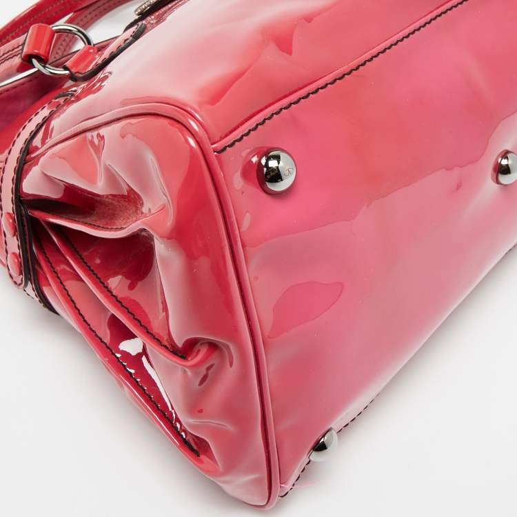 Pre Owned Valentino Fuchsia Patent Leather Crystal VLogo Satchel