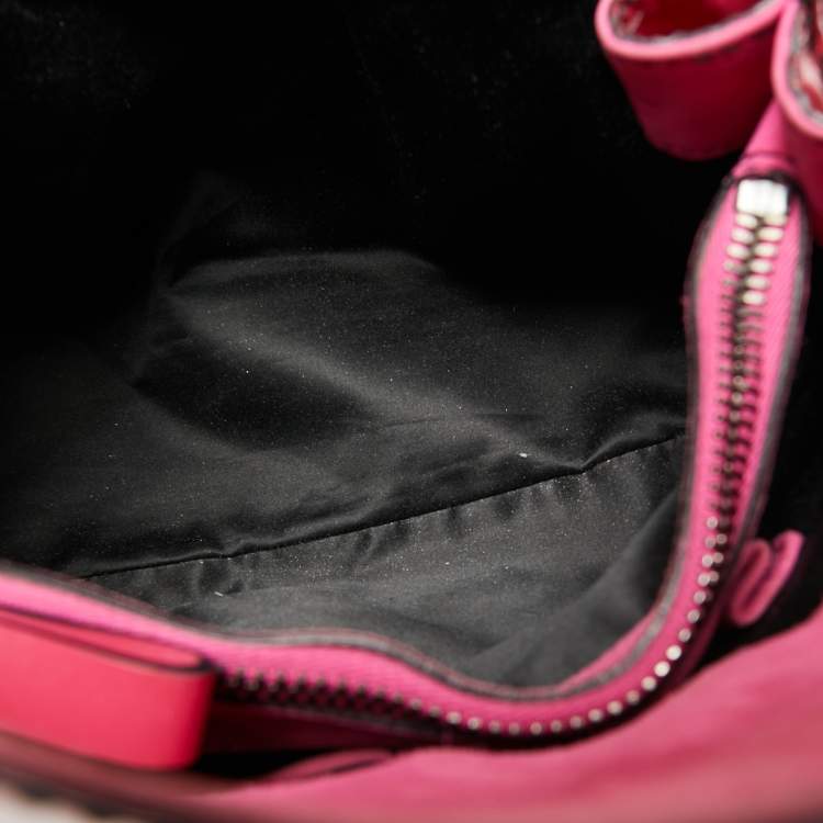 Pre Owned Valentino Fuchsia Patent Leather Crystal VLogo Satchel