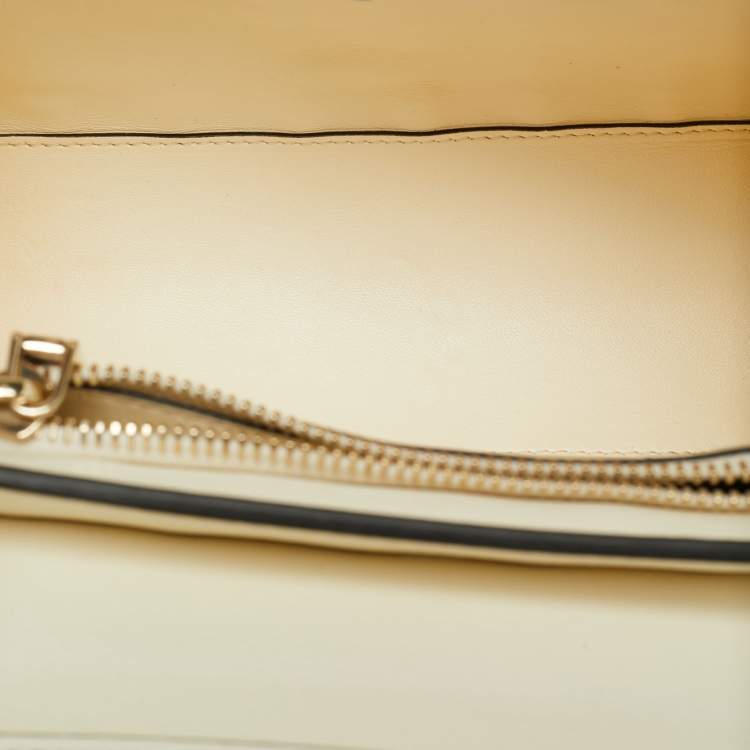 Pre Owned Valentino White/Cream Leather and Raffia Woven VSling Top Handle Bag