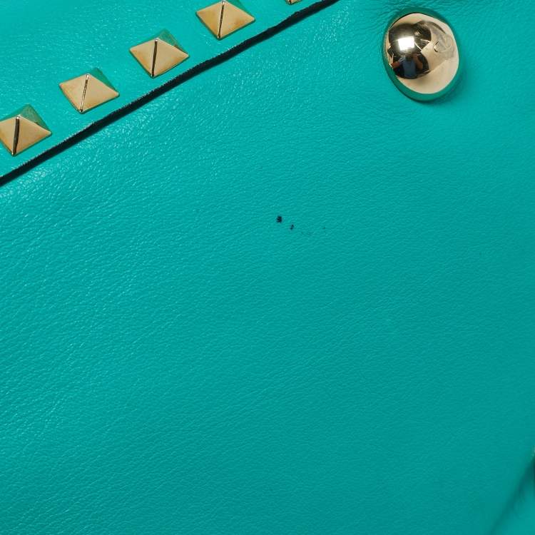 Pre Owned Valentino Green Leather Medium Rockstud Trapeze Tote