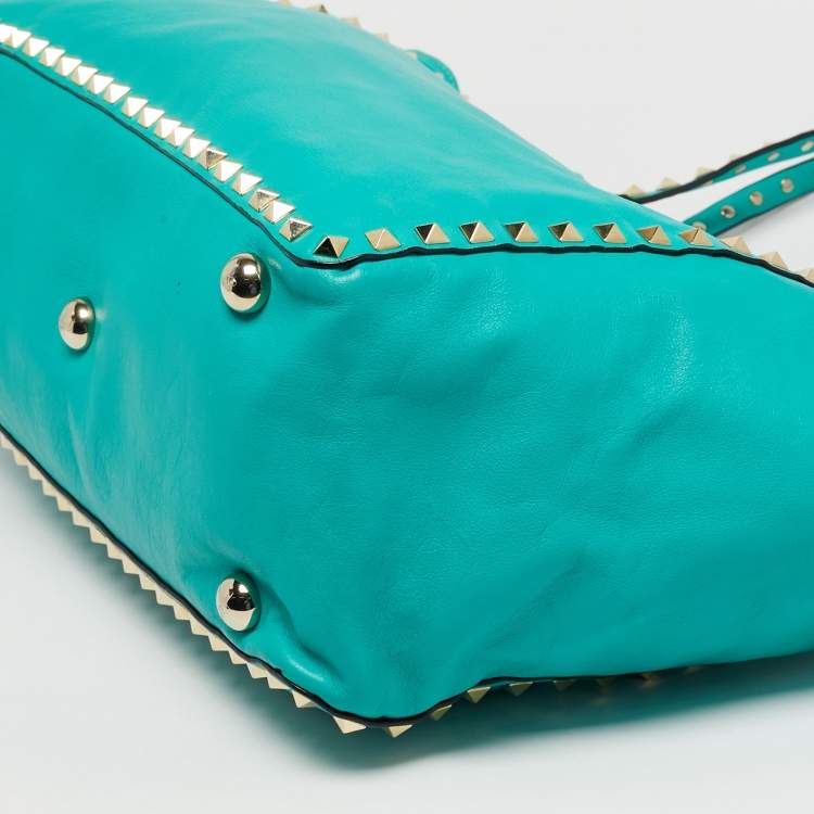 Pre Owned Valentino Green Leather Medium Rockstud Trapeze Tote