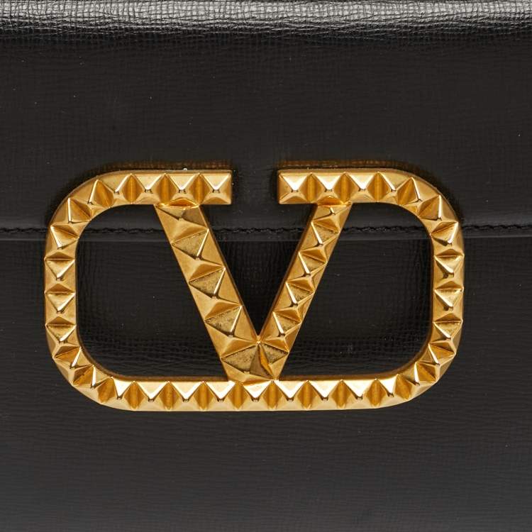 Pre Owned Valentino Black Leather Medium Alcove Rockstud Top Handle Bag