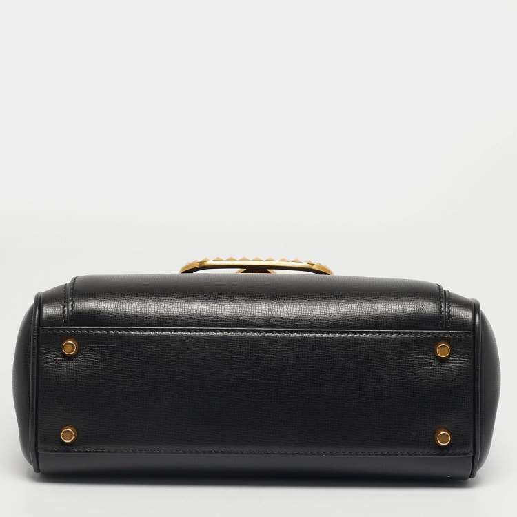 Pre Owned Valentino Black Leather Medium Alcove Rockstud Top Handle Bag