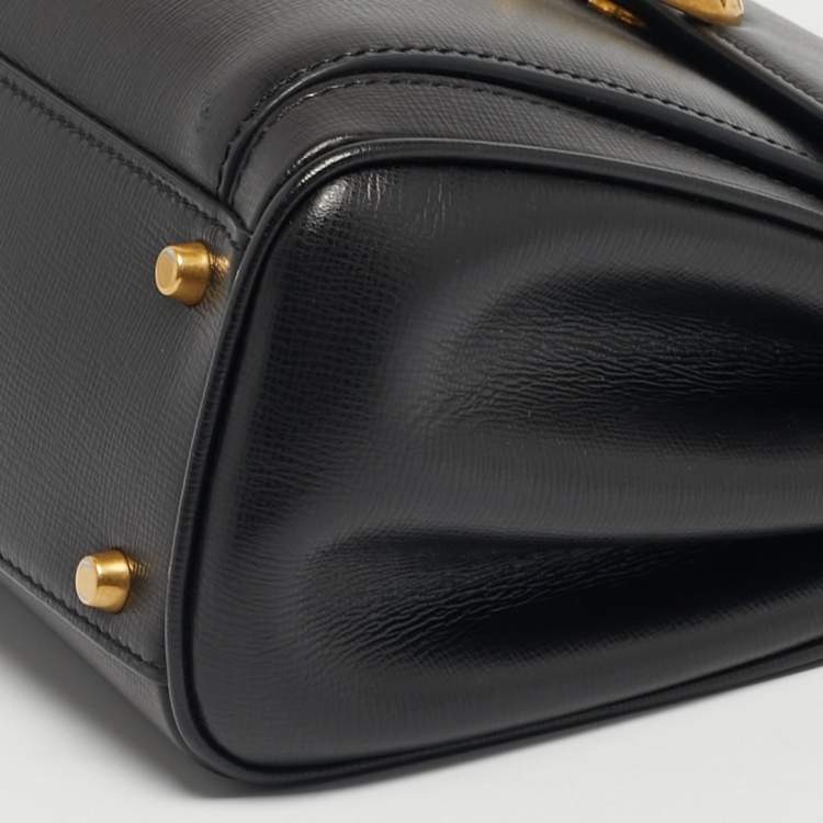 Pre Owned Valentino Black Leather Medium Alcove Rockstud Top Handle Bag