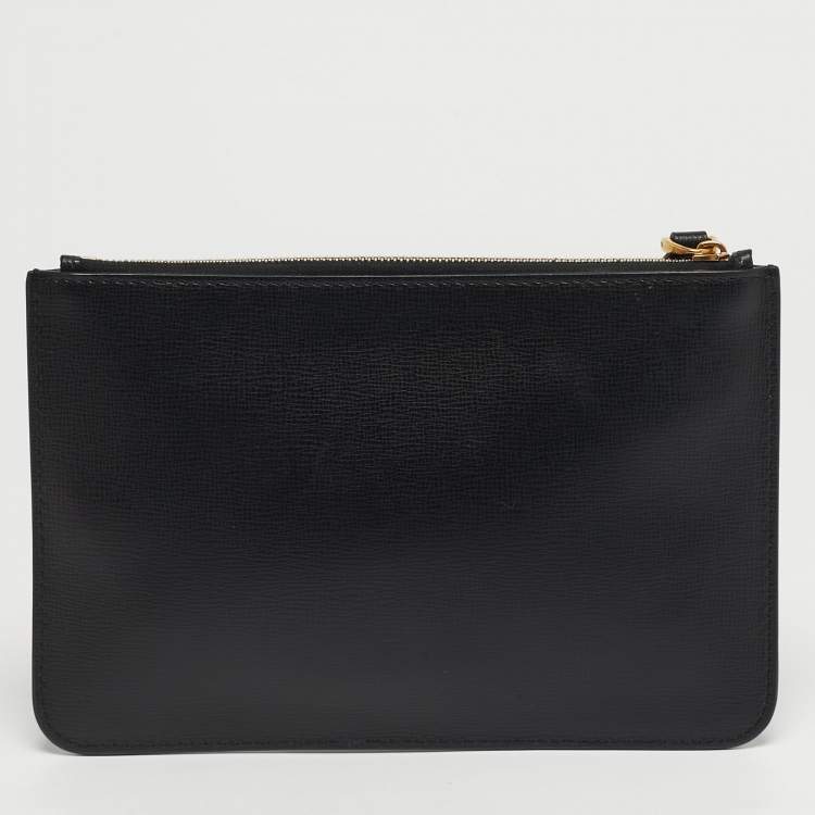 Pre Owned Valentino Black Leather Small Zip Flat Pouch