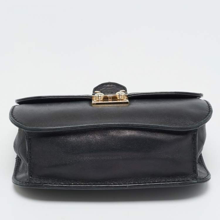 Pre Owned Valentino Glam Lock Small Black Leather Shoulder Bag