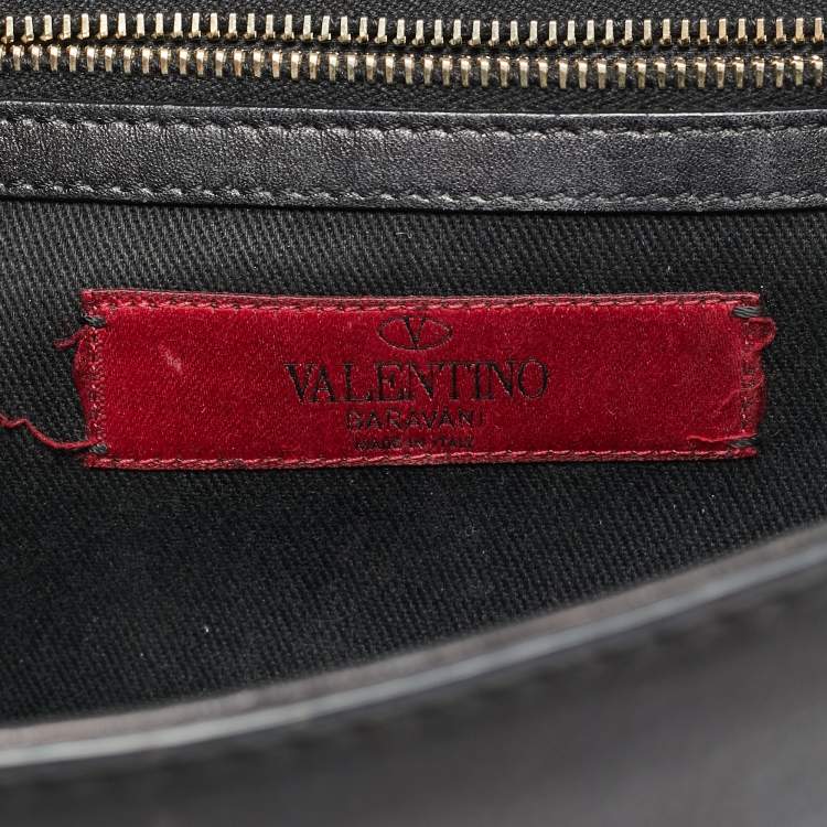 Pre Owned Valentino Glam Lock Small Black Leather Shoulder Bag