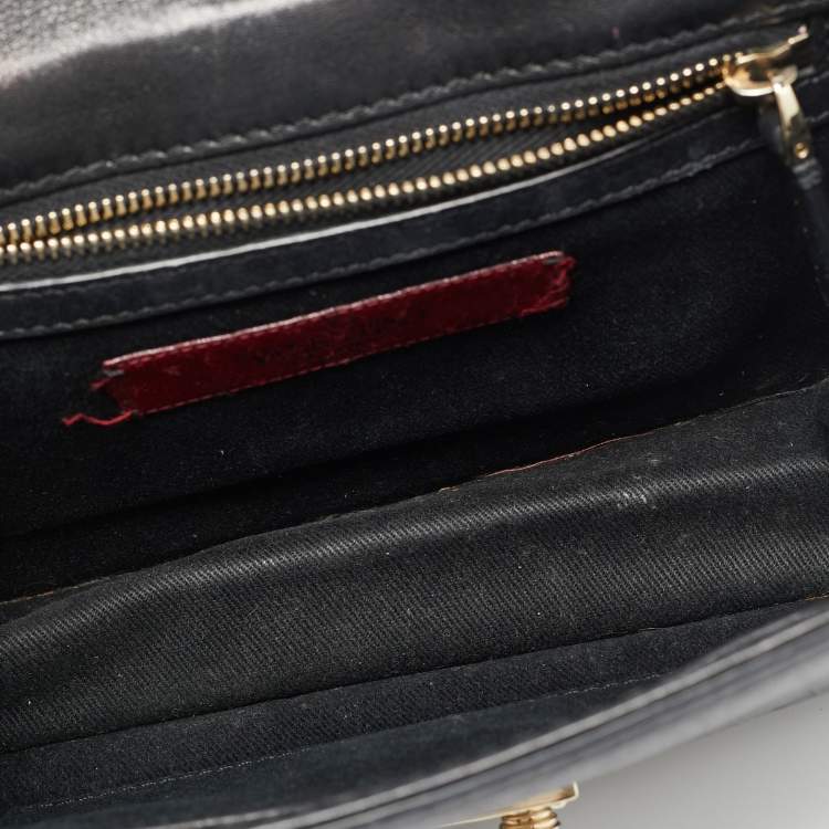 Pre Owned Valentino Glam Lock Small Black Leather Shoulder Bag