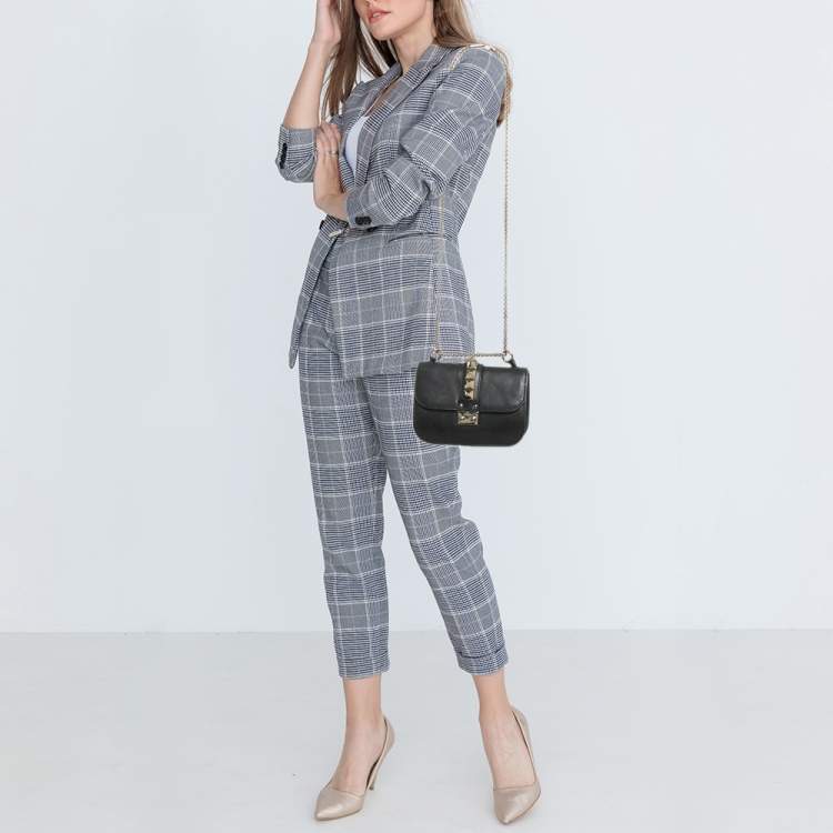 Pre Owned Valentino Glam Lock Small Black Leather Shoulder Bag