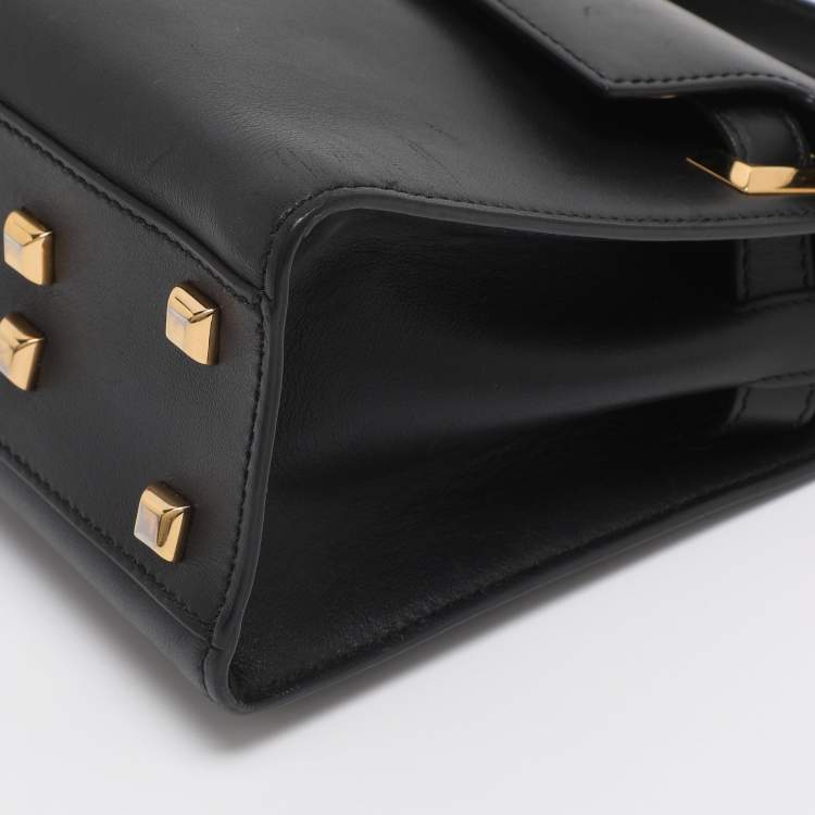 Pre Owned Valentino Embellished Flap Black Leather Top Handle Bag