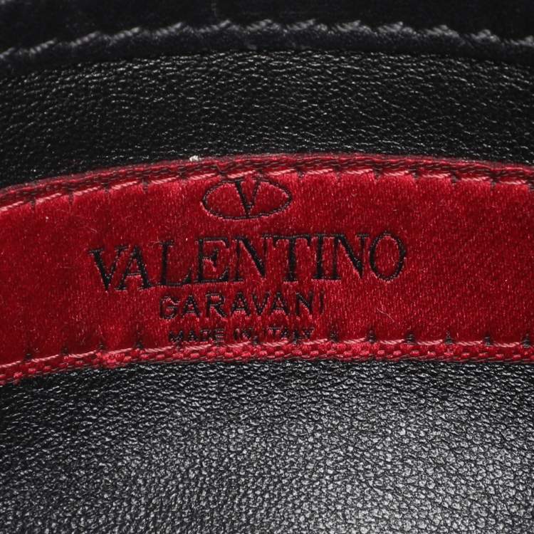 Pre Owned Valentino Embellished Flap Black Leather Top Handle Bag