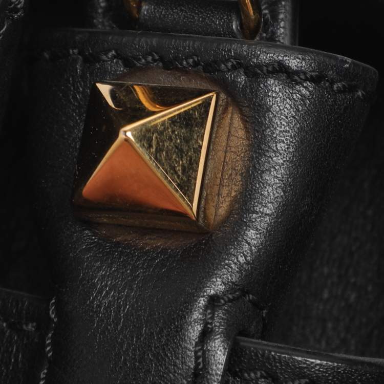 Pre Owned Valentino Embellished Flap Black Leather Top Handle Bag