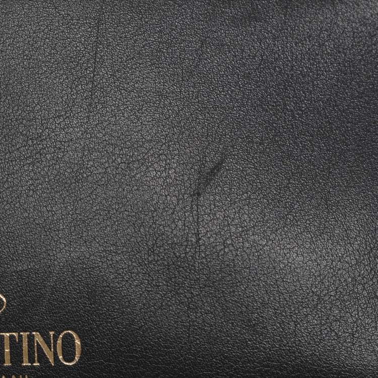 Pre Owned Valentino Embellished Flap Black Leather Top Handle Bag