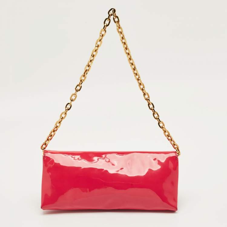 Pre Owned Valentino Bow Pink Patent Leather Chain Clutch
