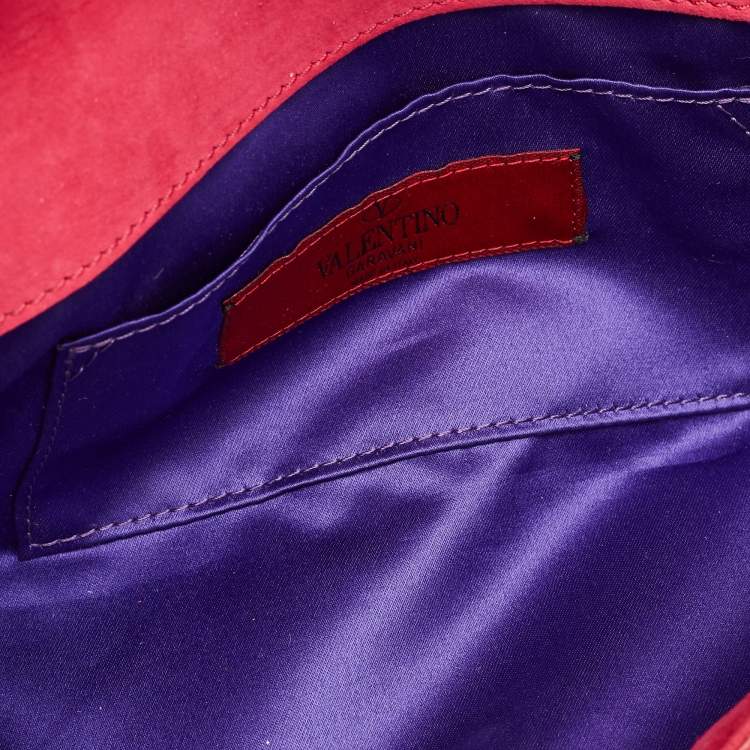 Pre Owned Valentino Bow Pink Patent Leather Chain Clutch