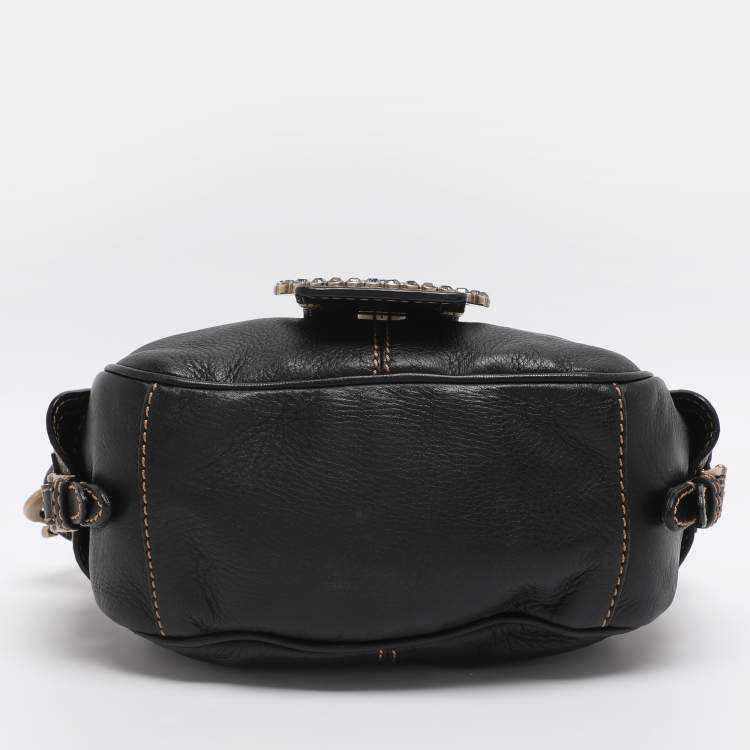 Pre Owned Valentino Escape V Logo Black Leather Shoulder Bag