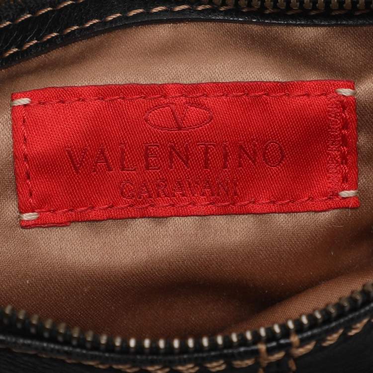 Pre Owned Valentino Escape V Logo Black Leather Shoulder Bag