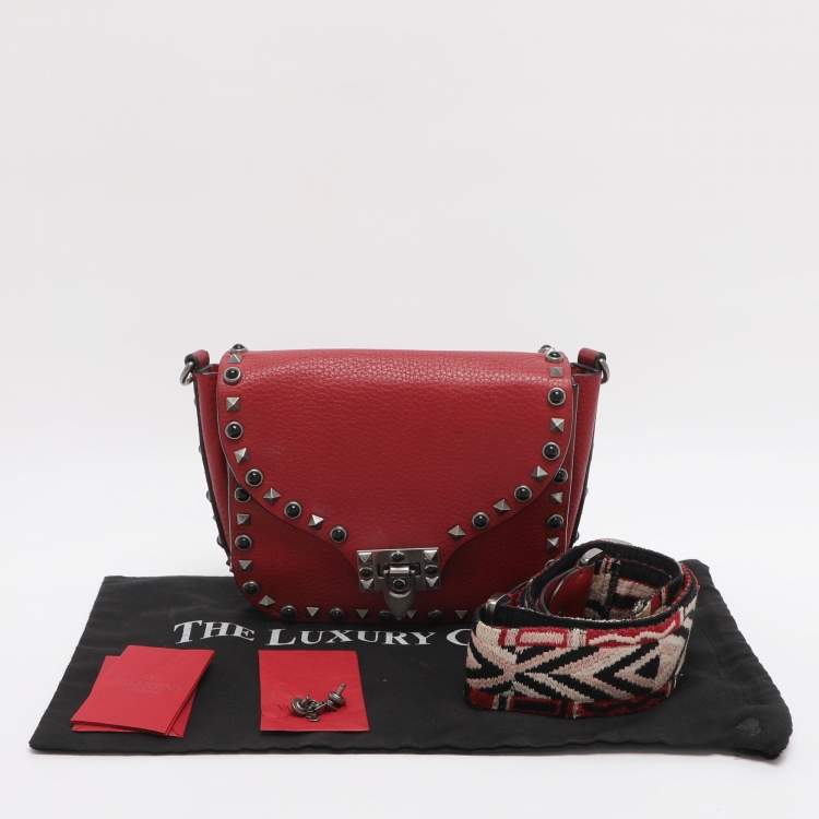 Pre Owned Valentino Rolling Rockstud Red Leather Shoulder Bag