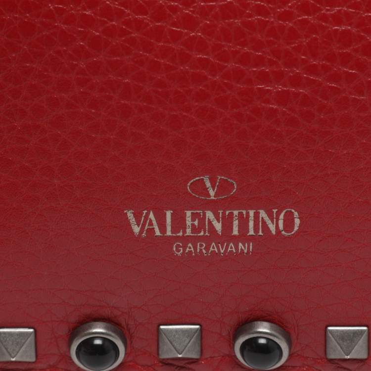 Pre Owned Valentino Rolling Rockstud Red Leather Shoulder Bag