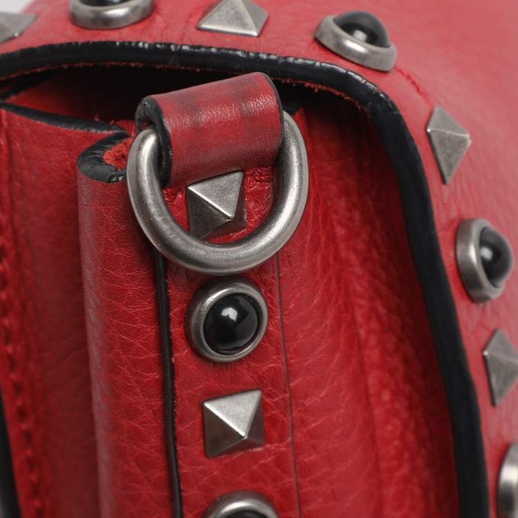 Pre Owned Valentino Rolling Rockstud Red Leather Shoulder Bag