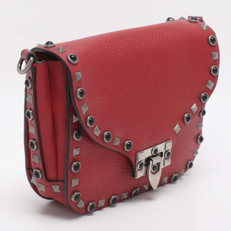 Pre Owned Valentino Rolling Rockstud Red Leather Shoulder Bag
