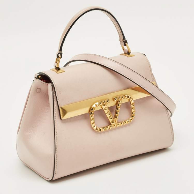 Pre Owned Valentino Alcove Rockstud Small Pink Leather Top Handle Bag