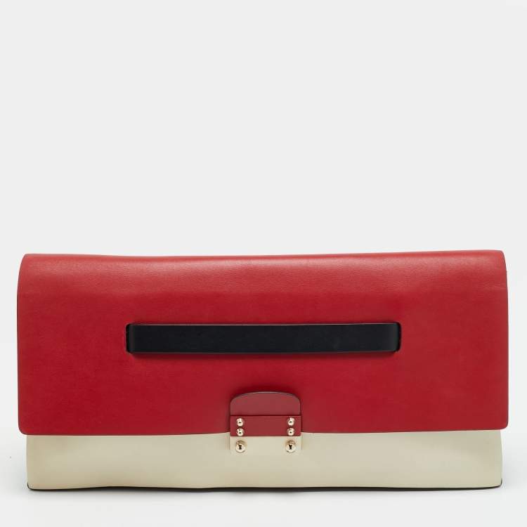 Pre Owned Valentino Mime Tricolor Leather Clutch