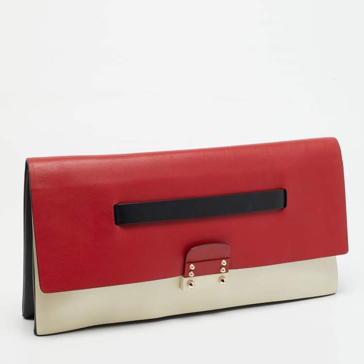 Pre Owned Valentino Mime Tricolor Leather Clutch