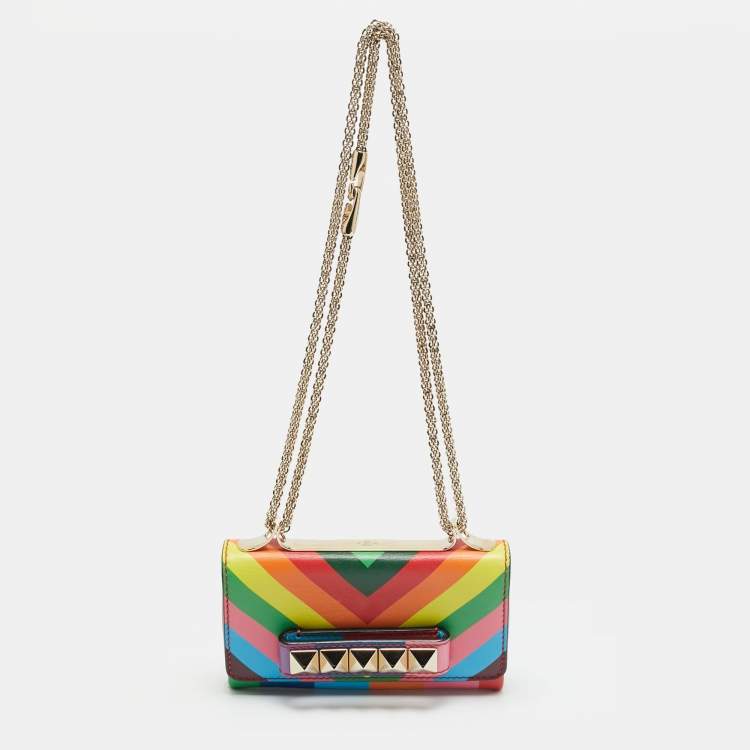 Pre Owned Valentino Va Va Voom 1973 Multicolor Leather Chain Clutch