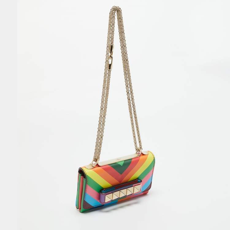 Pre Owned Valentino Va Va Voom 1973 Multicolor Leather Chain Clutch