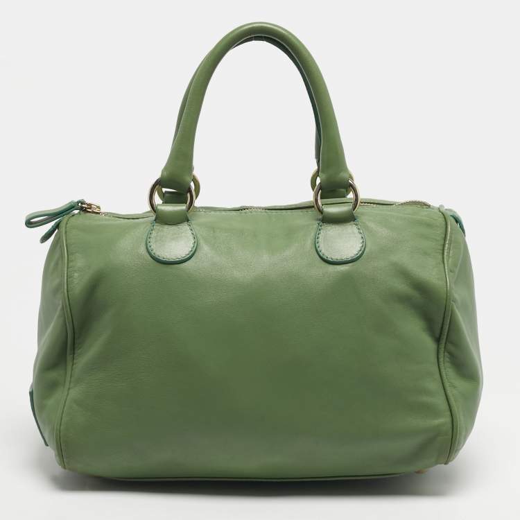 Pre Owned Valentino Green Leather Boston Bag