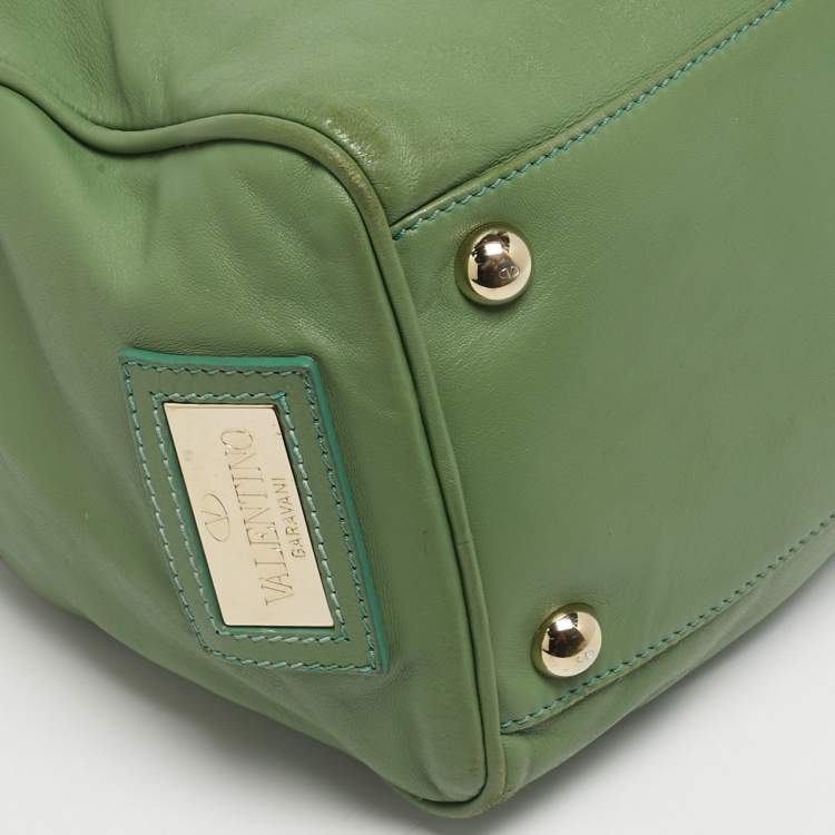 Pre Owned Valentino Green Leather Boston Bag