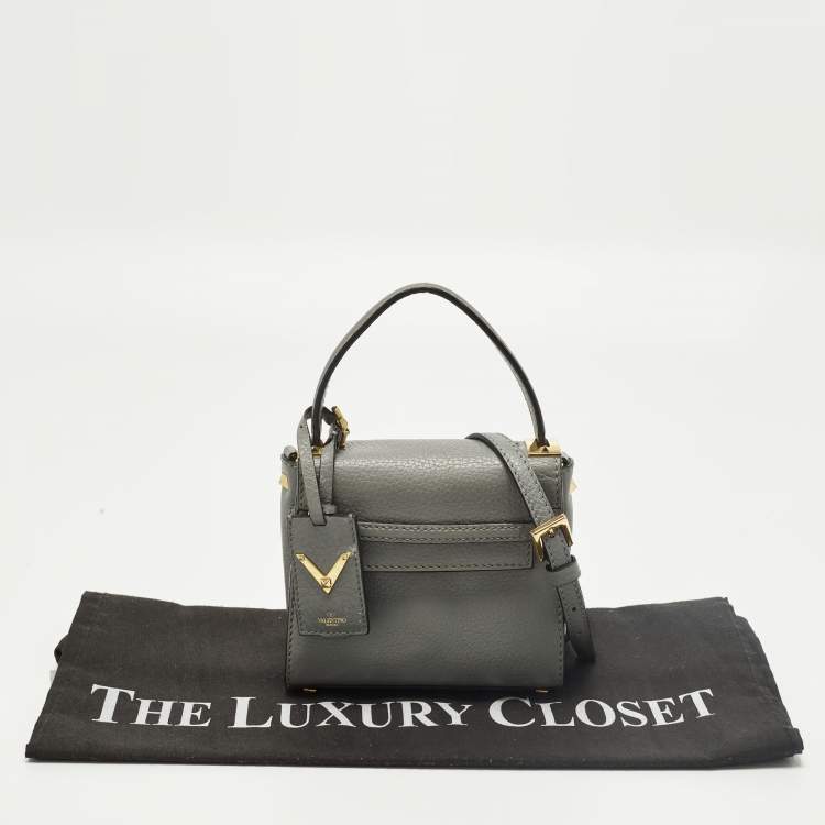 Pre Owned Valentino My Rockstud Mini Grey Leather Top Handle Bag