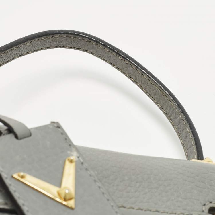 Pre Owned Valentino My Rockstud Mini Grey Leather Top Handle Bag