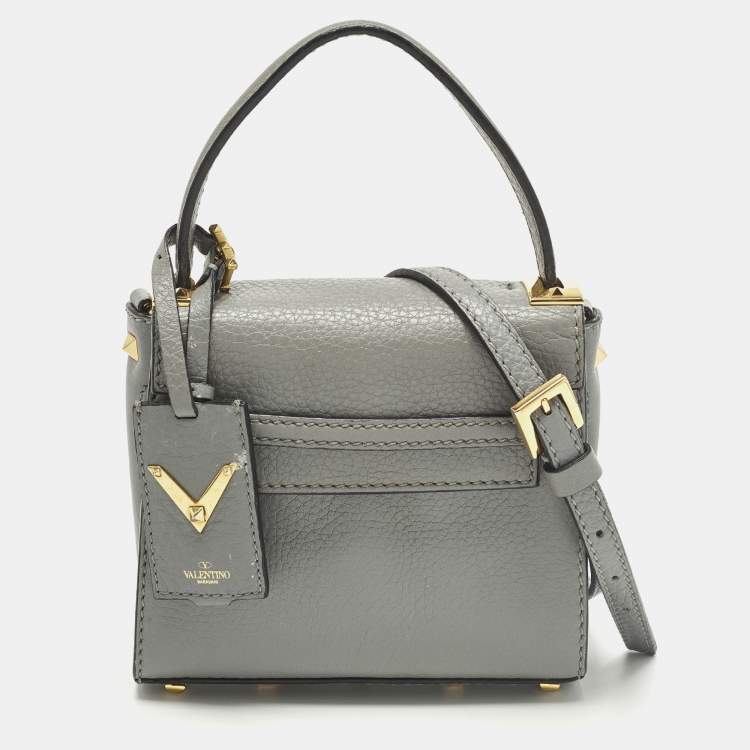 Pre Owned Valentino My Rockstud Mini Grey Leather Top Handle Bag