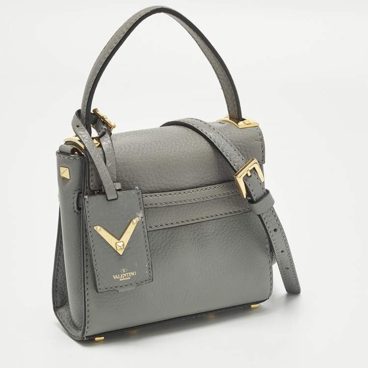 Pre Owned Valentino My Rockstud Mini Grey Leather Top Handle Bag