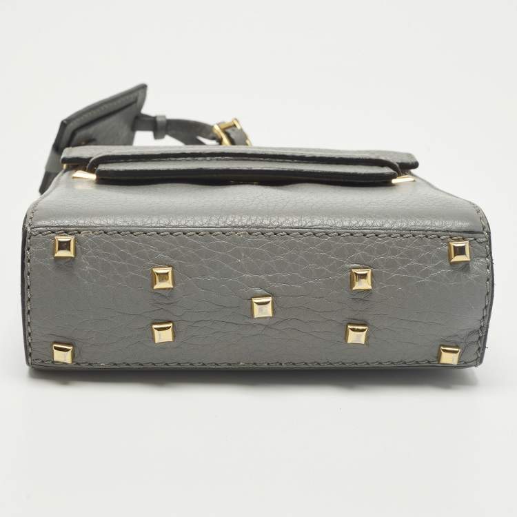 Pre Owned Valentino My Rockstud Mini Grey Leather Top Handle Bag