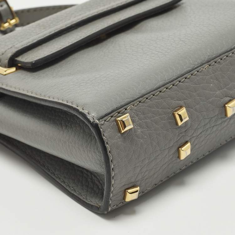 Pre Owned Valentino My Rockstud Mini Grey Leather Top Handle Bag