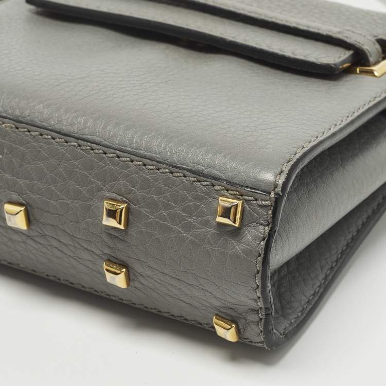 Pre Owned Valentino My Rockstud Mini Grey Leather Top Handle Bag