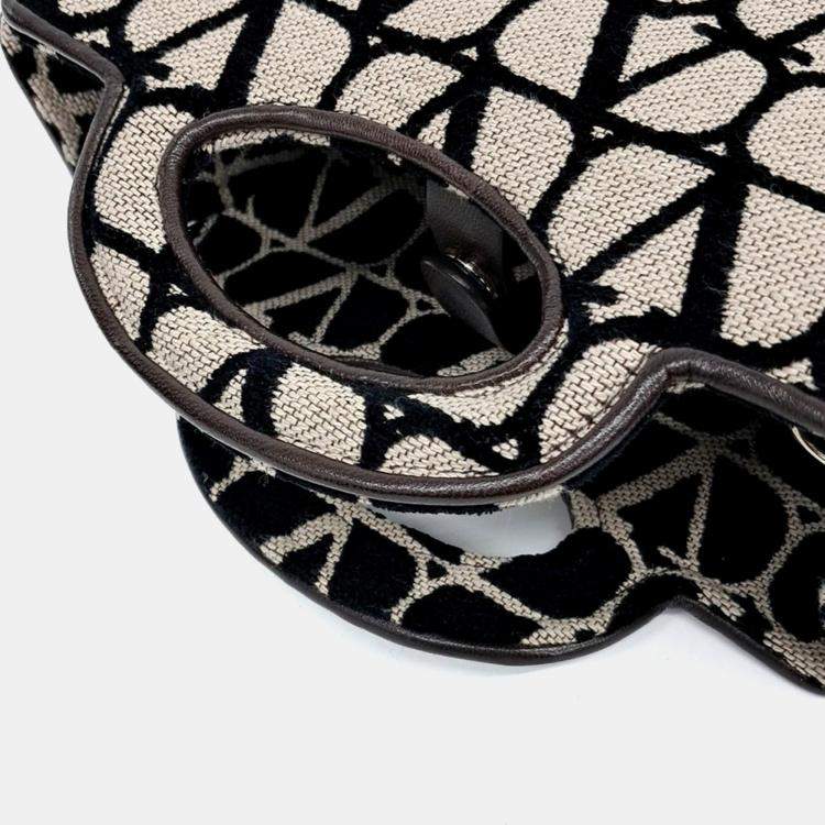 Pre Owned Valentino Beige/Black Fabric Iconography Tote and Shoulder Bag