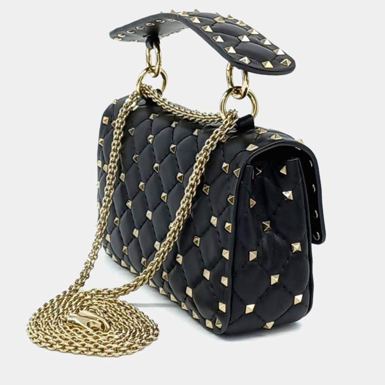 Pre Owned Valentino Black Leather Rockstud Spike Chain Bag Small