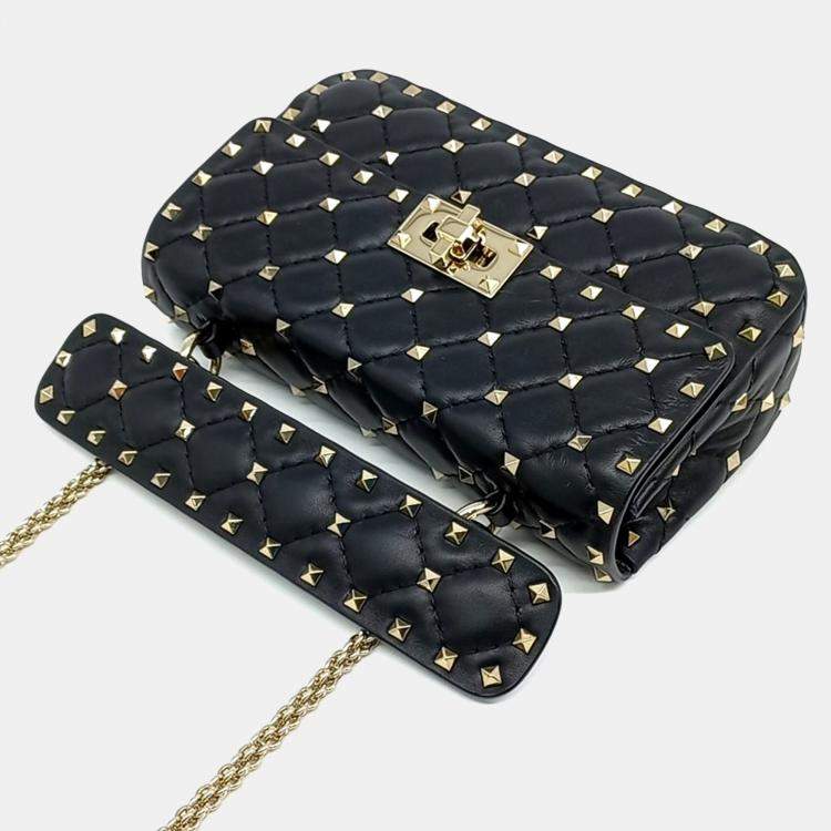 Pre Owned Valentino Black Leather Rockstud Spike Chain Bag Small