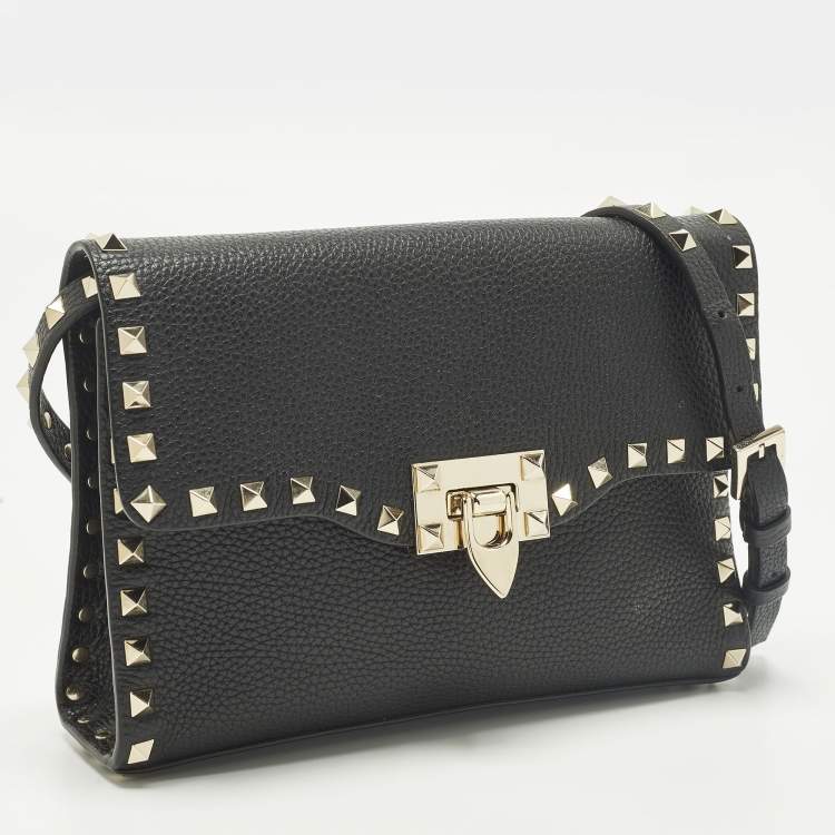 Pre Owned Valentino Rockstud Small Black Leather Crossbody Bag