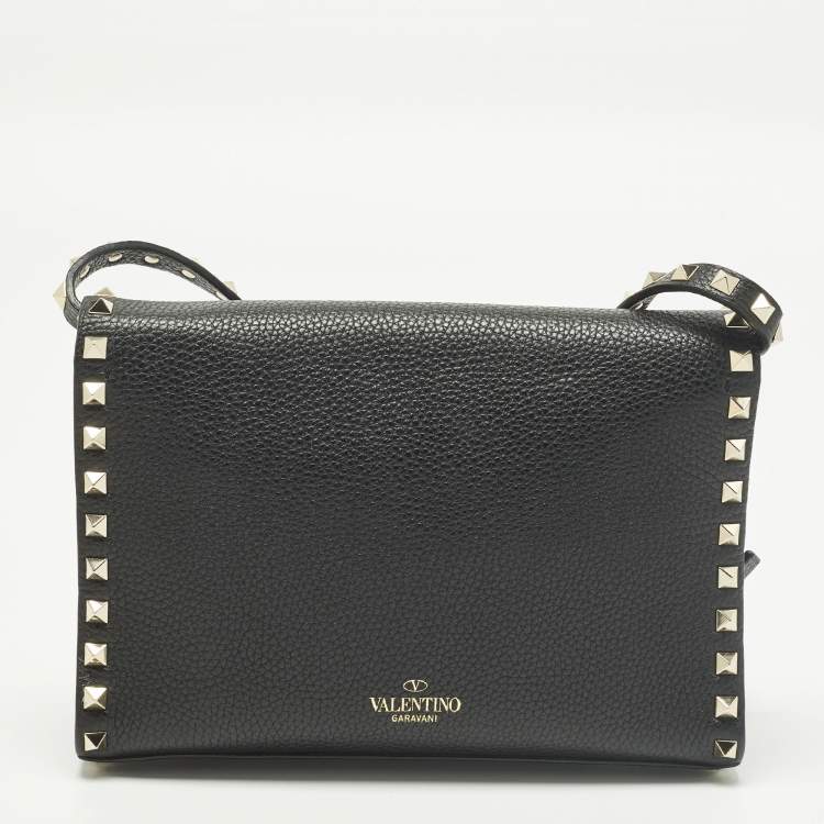 Pre Owned Valentino Rockstud Small Black Leather Crossbody Bag
