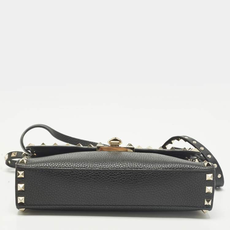 Pre Owned Valentino Rockstud Small Black Leather Crossbody Bag