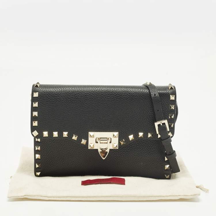Pre Owned Valentino Rockstud Small Black Leather Crossbody Bag